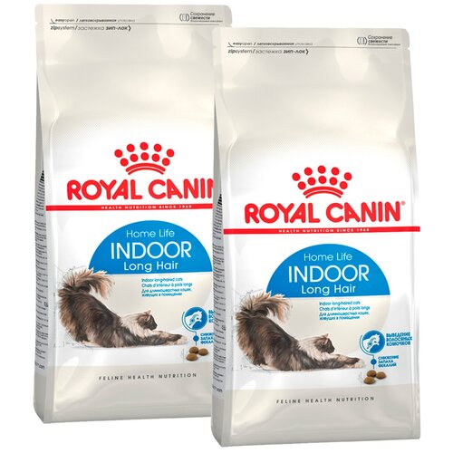 ROYAL CANIN INDOOR LONG HAIR для взрослых кошек живущих дома для вывода шерсти (2 + 2 кг) фото, описание