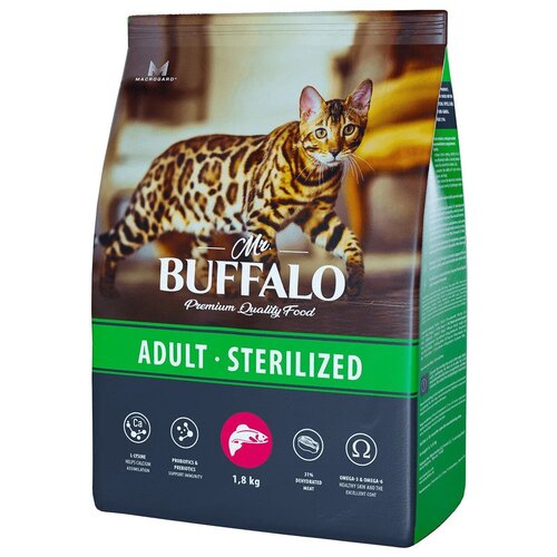 Сухой корм для взрослых кошек Mr Buffalo ADULT STERILIZED Лосось 1,8 кг фото, описание