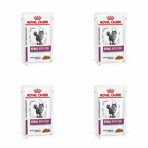 Корм для кошек Royal Canin Renal Fish, при проблемах с почками, с рыбой 4 шт. х 85 г (кусочки в соусе) фото, описание