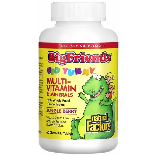 Natural Factors, Big Friends, Chewable Multi-Vitamin ans Minerals, жевательные мультивитамины и минералы, со вкусом ягод, 60 жевательных таблеток фото, описание