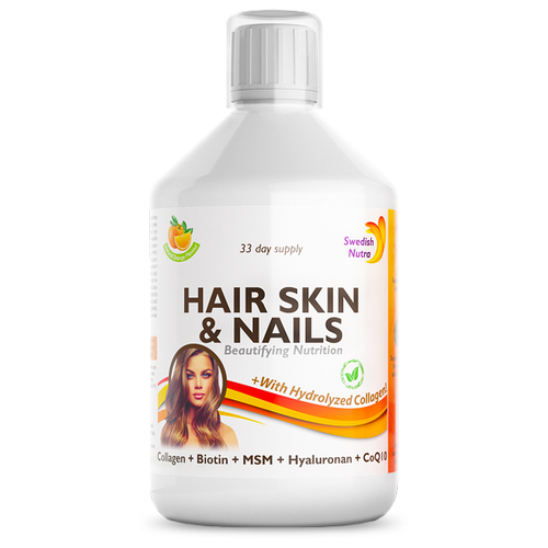 Комплекс витаминов для кожи, волос и ногтей Hair Skin & Nails SWEDISH NUTRA, 500 мл, 33 порции фото, описание