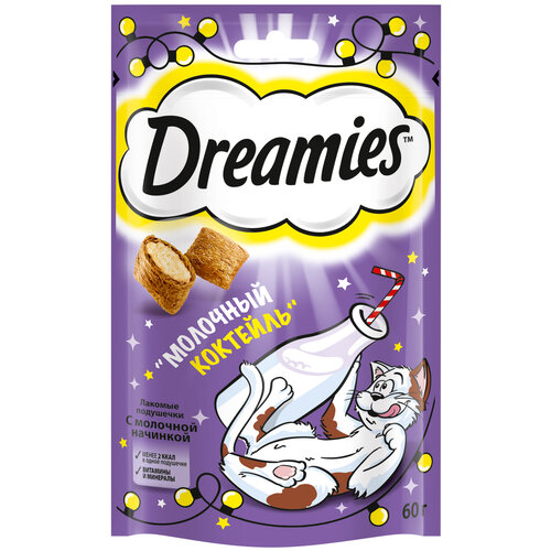 Лакомство для кошек  Dreamies Подушечки, 360 г 6 уп. молоко фото, описание