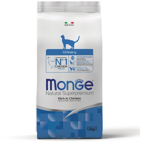 Сухой корм для кошек Monge Superpremium Cat Urinary, с курицей 1500 г (кусочки в желе) фото, описание