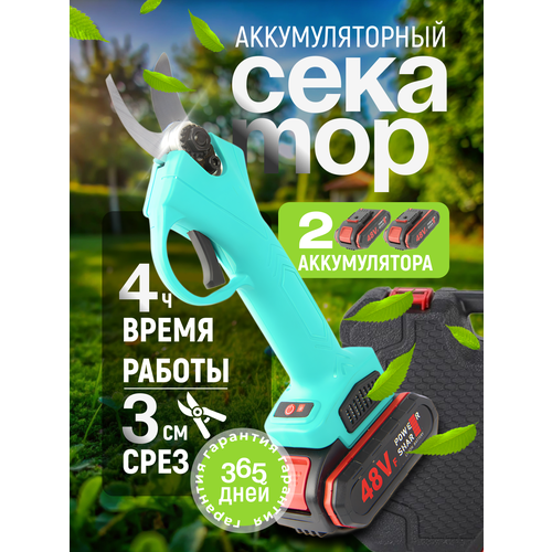 Секатор аккумуляторный садовый для обрезки деревьев, 2 аккумулятора кейс фото, описание