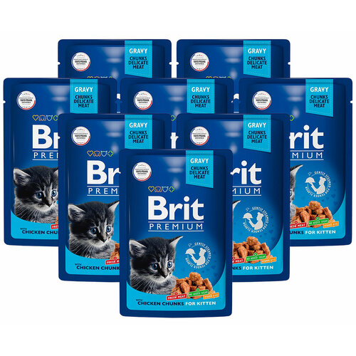 BRIT PREMIUM CAT CHICKEN CHUNKS FOR KITTEN для котят с курицей пауч 85 гр 85 гр х 8 шт фото, описание