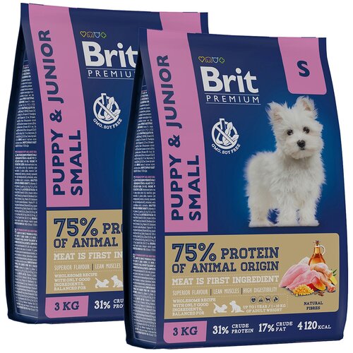 BRIT PREMIUM DOG PUPPY & JUNIOR SMALL для щенков и молодых собак маленьких пород с курицей (3 + 3 кг) фото, описание