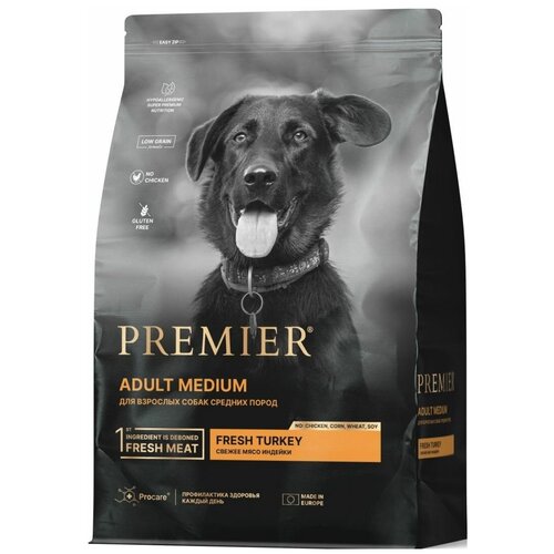 Корм сухой для собак средних пород Premier Dog Turkey ADULT Medium Свежее мясо индейки 10 кг фото, описание