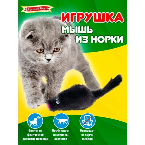 Игрушка для кошек и котят Лучший друг мышь из норки темная, 5см 07027-1 фото, описание