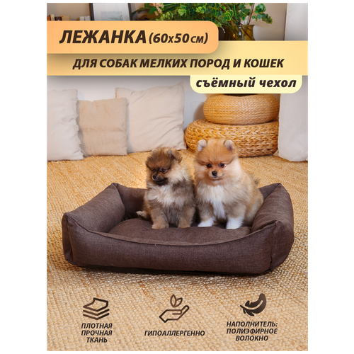 Лежанка для для собаки (мелкие породы), лежанка для кошки, со съёмным чехлом, 60x50 см фото, описание