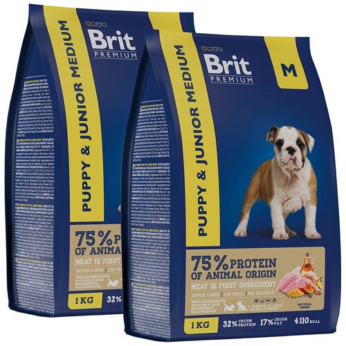 BRIT PREMIUM DOG PUPPY & JUNIOR MEDIUM для щенков и молодых собак средних пород с курицей (1 + 1 кг) фото, описание