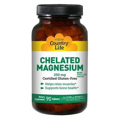 Country Life Chelated Magnesium (Хелатный магний) 250 мг 90 таблеток фото, описание