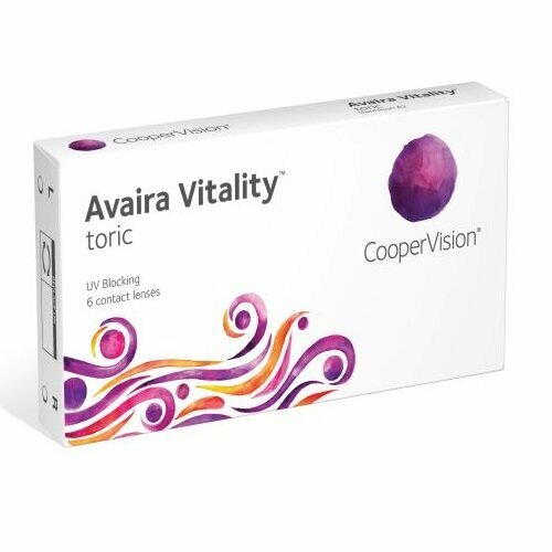 Контактные линзы CooperVision Avaira Vitality toric., 6 шт., R 8,5, D -6, CYL: -0,75, AХ: 10, прозрачный, 6 уп. фото, описание