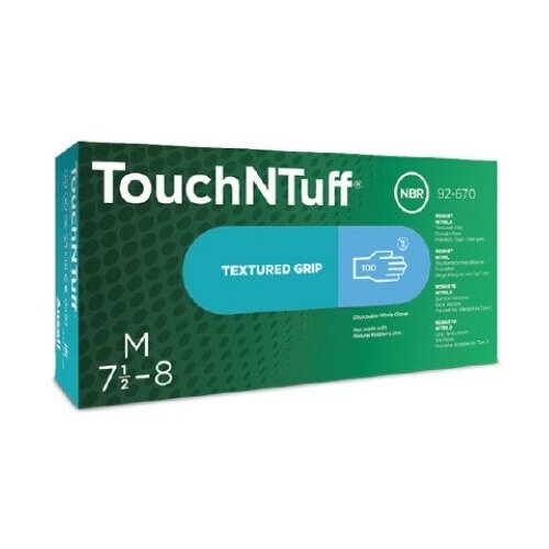 Перчатки нитриловые Ansell TouchNTuff 92-670, цвет: голубой, размер S, 100 шт. (50 пар), неопудренные, 12 грамм нитрила - пара фото, описание