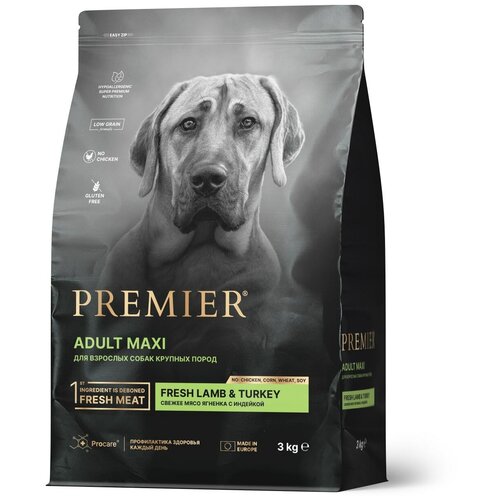 Сухой корм для собак Premier Dog Fresh Lamb&Turkey ADULT MAXI (Свежее мясо ягненка с индейки для взрослых собак крупных пород) 3 кг. фото, описание