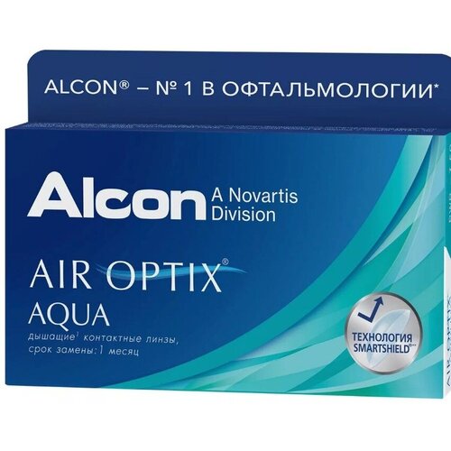 Контактные линзы Alcon Air optix Aqua, 6 шт., R 8,6, D -5,25, 1 уп. фото, описание