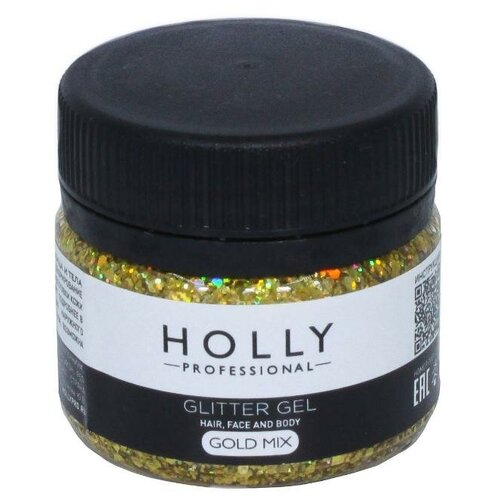 Holly Professional Декоративный гель для волос, лица и тела GLITTER GEL Holly Professional, Gold Mix, 20 мл фото, описание