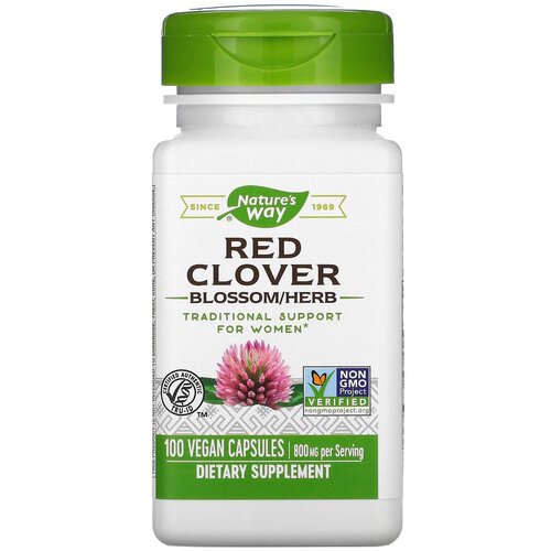 Nature's Way, red clover, Натурес Вэй, красный клевер, цветы и надземная часть растения, 800 мг, 100 вегетарианских капсул фото, описание