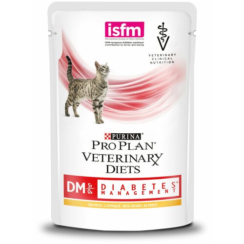 Корм влажный диетический (паучи) Pro Plan Veterinary Diets Cat DM Diabetes Management для взрослых кошек при диабете, курица, 85 г х 10 шт фото, описание