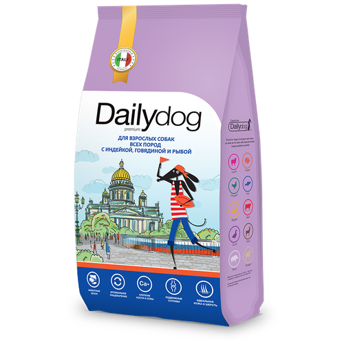 Сухой корм Dailydog casual для взрослых собак всех пород с индейкой, говядиной и рыбой - 20кг фото, описание