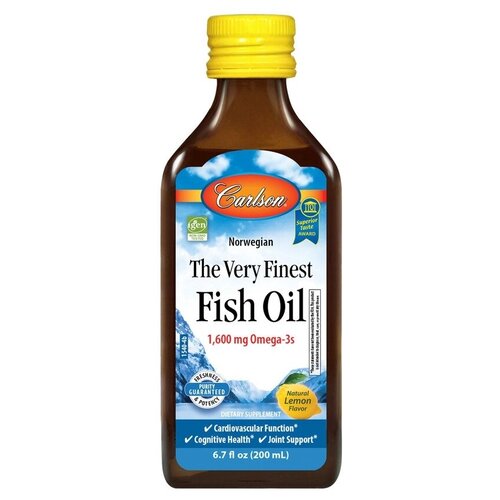 Carlson Labs Norwegian The Very Finest Fish Oil (норвежская серия самый лучший рыбий жир) с натуральным лимонным вкусом 1600 мг 200 мл фото, описание