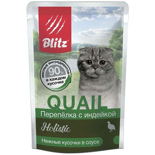 Корм влажный Blitz Holistic Adult Cat для кошек всех пород (перепёлка с индейкой) полнорационный, 12 шт фото, описание