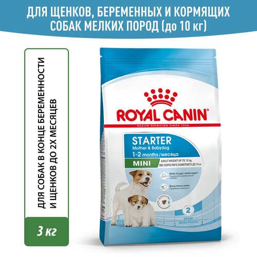 Сухой корм Royal Canin Mini Starter Mother & Babydog (Мини Стартер Мазе Энд Бэбидог) для беременных и кормящих собак и щенков до 2-х месяцев (для мелких пород), 3 кг фото, описание