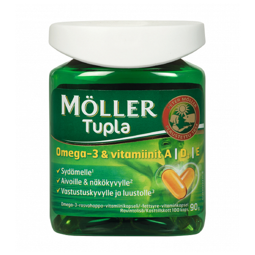 Moller Tupla Omega-3 капсулы с рыбьим жиром и витаминами. Рыбий жир мeллер капсулы , 100 шт. Норвегия фото, описание