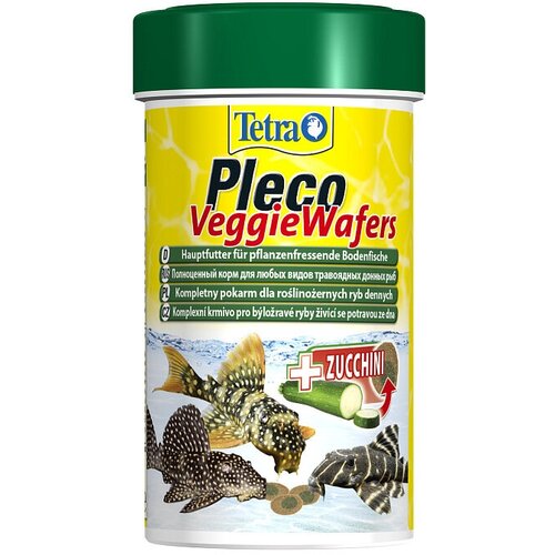 TetraPleco Veggie Wafers корм-пластинки с добавлением цуккини для донных рыб, 100 мл. фото, описание