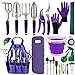 photo EAONE Garden Tools Set 105Pcs, Gardening Kit Includes Garden Kneeling Pad Heavy Duty Aluminum Gardening Hand Tool Succulent Tools with Garden Storage Bag Gardening Gift for Women and Men(Purple) 2022-2021