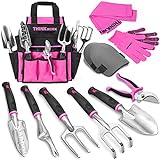photo: You can buy THINKWORK Pink Garden Tools, Gardening Gifts for Women, with 2 in 1 Detachable Storage Bag, Trowel, Transplanter, Rake, Weeder, Cultivator, Purning Shears and 3 Additional Protection Tools online, best price $35.99 new 2024-2023 bestseller, review