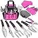 photo THINKWORK Pink Garden Tools, Gardening Gifts for Women, with 2 in 1 Detachable Storage Bag, Trowel, Transplanter, Rake, Weeder, Cultivator, Purning Shears and 3 Additional Protection Tools 2022-2021